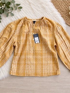Universal Thread Yellow Plaid Henley Peasant Blouse